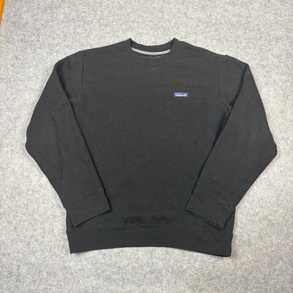 Patagonia Uprisal Crew Sweatshirt Mens Medium Black P-6 Logo Pullover Fleece